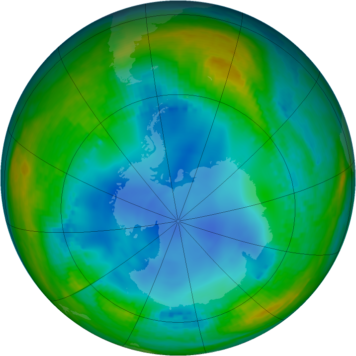 Antarctic ozone map for 23 July 2001